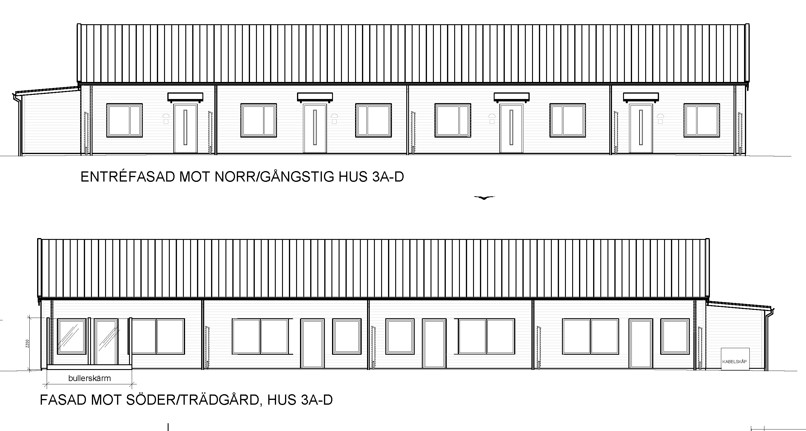 Fasadritningar över marklägenheter i Sösdala